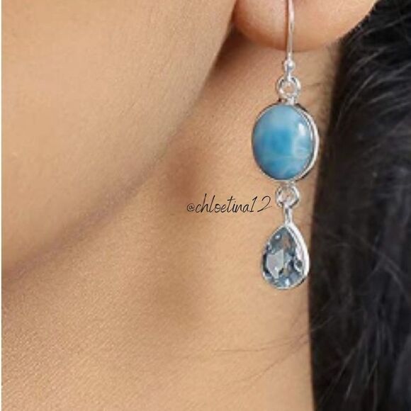 @chloetina12 Jewelry - New Genuine Larimar / Blue Topaz / 925 Sterling Silver Earrings Larimar Earrings